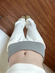 Hnewly  Y2k Aesthetic Polka Dot Printing Womans Pantalones Harajuku Stripe Patchwork Flare Pants Vintage Grunge High Waist Trousers