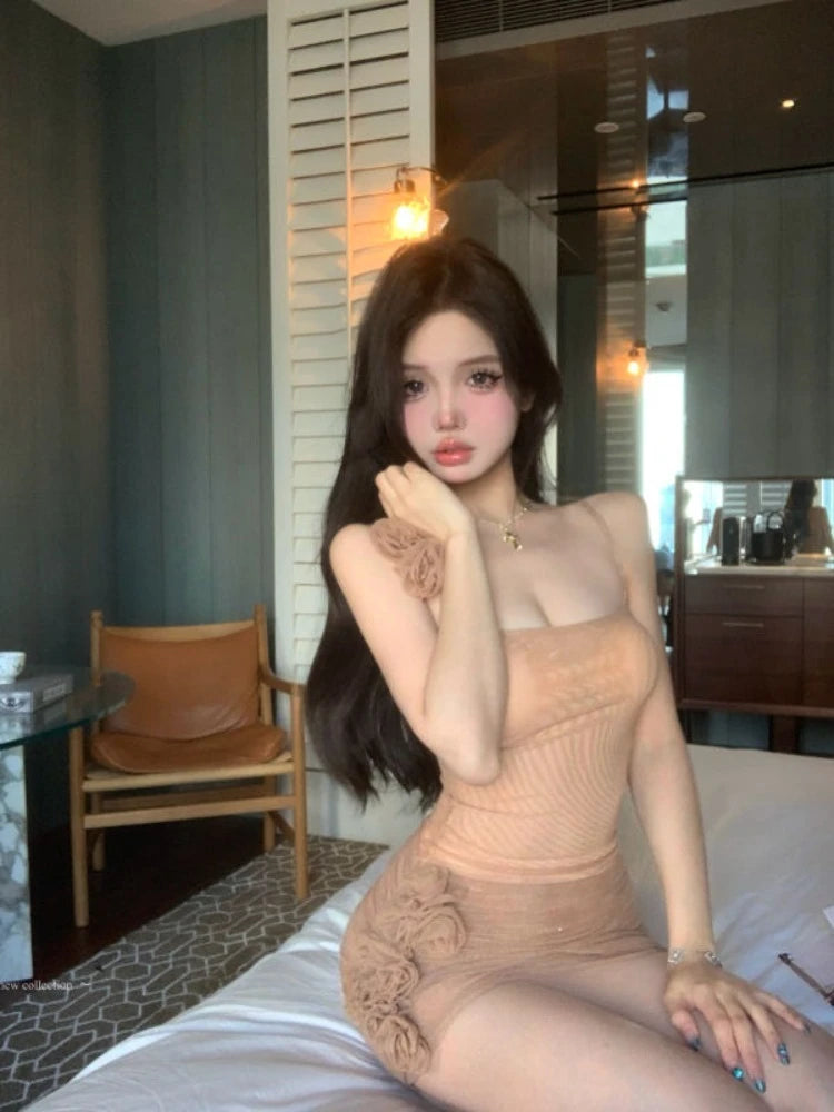 Hnewly  Woman Dress Mesh Patchwork Sleeveless Slash Neck Flowers Backless Slim Summer Fashion Party Mini Dresses Club Sweet