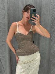 Hnewly  Women's Vest Spaghetti strap Corset Top Street Female Panelled V-neck Sleeveless Backless Slim Party Evening Tops New Streetwear