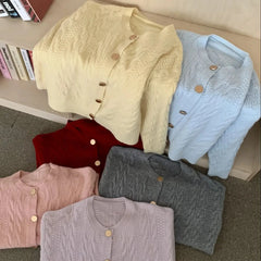 Hnewly  Vintage Twist Knit Cardigan Women's Lazy Loose Soft Thickened Single-Breasted 2025 Autumn Winter New Korean Style Female Tops