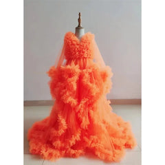 Hnewly  Orange Maternity Ruffle Tulle Dress PhotoShoot vestidos para embarazadas Photographie