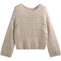 Hnewly  Crop Sweater for Women Long Sleeve Boat Neck Knitted Pullover Plain Jumper Ladies Autumn Winter Casual Chic Outfit