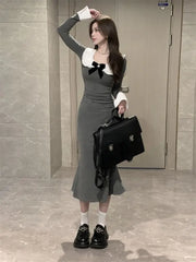 Hnewly spring 2025 fashion trend Baby Doll Collar Long Sleeve Women High-end Slimming Fishtail Long Dress