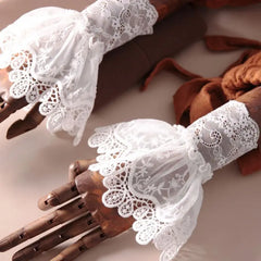 Lunivop  1pair Female Sweater Fake Sleeves Hollow Out Crochet Floral Lace Horn Cuffs Embroidery Flounces Ruffles Elastic Wrist Warmers