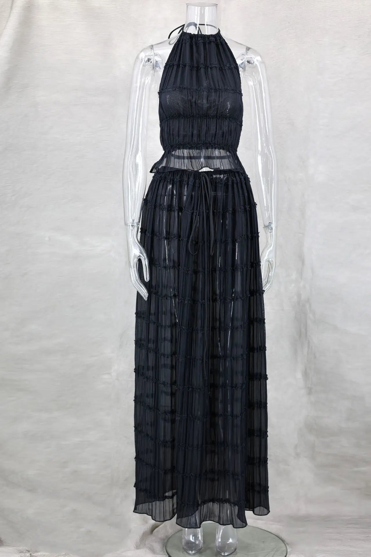 Hnewly Fashion Sexy Halter Neck Strap Vest Women's Aesthetic Lace Pleated Long Skirt Suit Spring Summer
