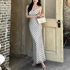 Hnewly  Fashion Polka Dot Spaghetti Strap Maxi Dress Women Backless Evening Long Dress Female Summer New Vacation Party Beachwear