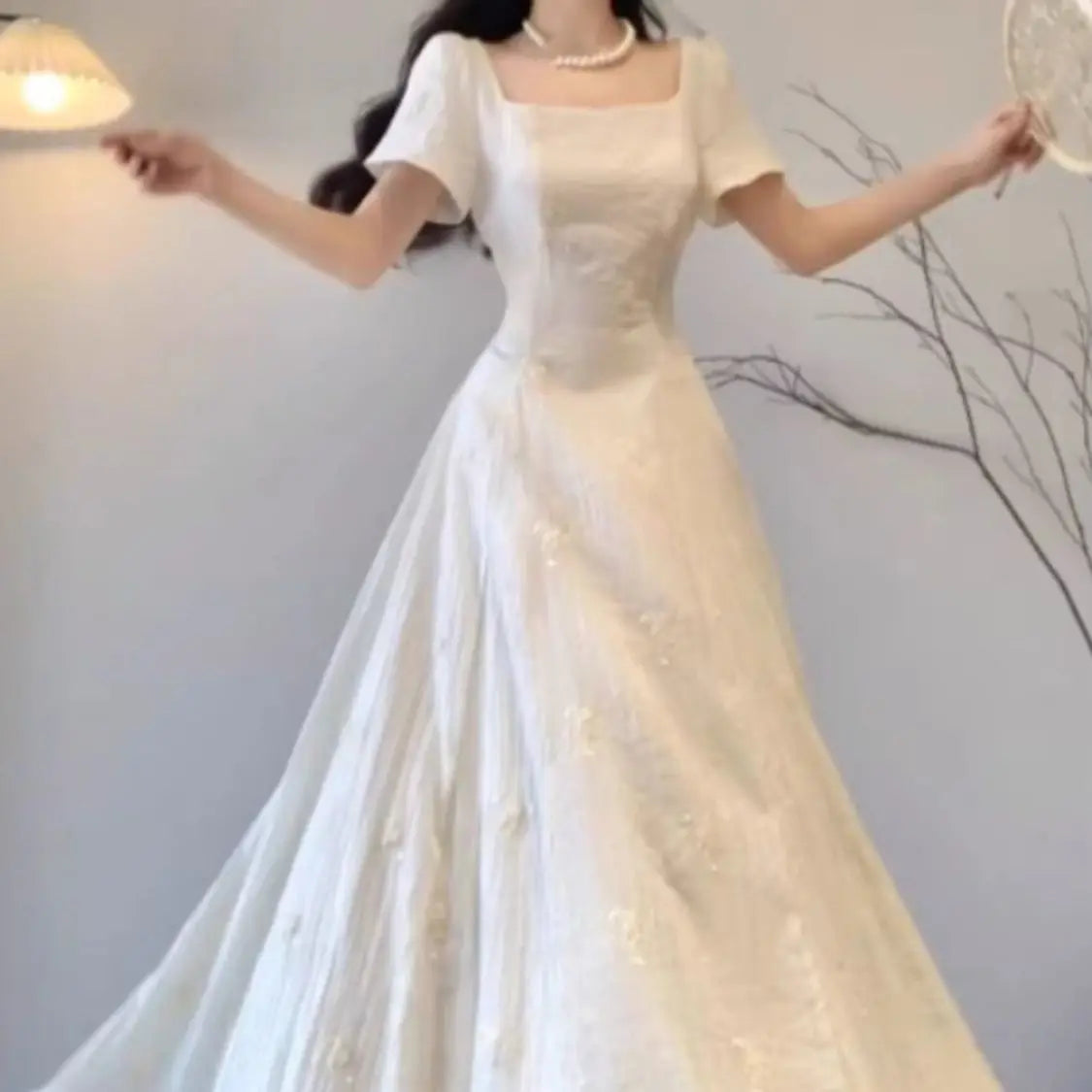 Hnewly  Spring and Summer Temperament French New Style Waist Pleated Solid Color Casual and Elegant Versatile Dress the dress black dress white dress