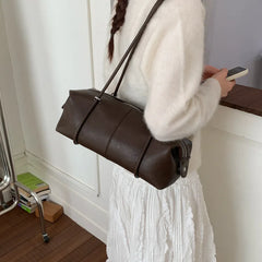 Hnewly  New Niche Style PU Boston Pillow Bag Large Capacity Zipper Closure Simple Shoulder Underarm Bag Cute Commuting Tote Bag