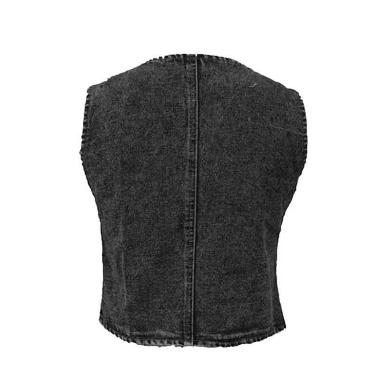 Hnewly Denim Tank Tops for Women Summer Solid Color V Neck Single Breasted Sleeveless Jeans Vest y2k Waistcoat Streetwear