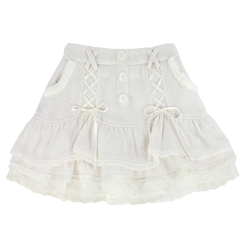 Hnewly  Japanese lolita kawaii clothes pink mini skirt with shorts Lace High Waist korean style women 2025 new fall White skirt fluffy