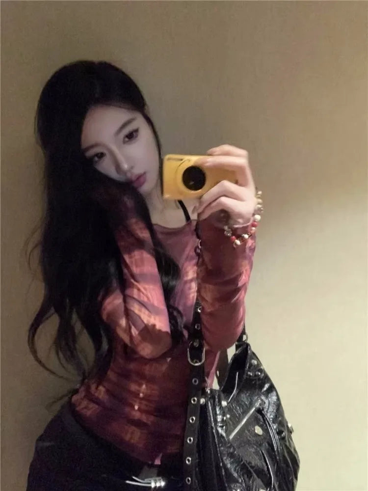 Hnewly  Sweet Mesh Long Sleeve Sun Protection T-shirts Summer See Through Thin Tee Shirt 2025 New Sexy Slim Fit Top for Women