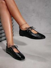 Hnewly  Women's commuting simple style round toe lightweight one foot strap flat shoes