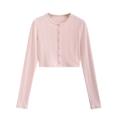 Hnewly  Sexy cardigan women long sleeve top korean knitted cropped sweaters button up pink cardigans for woman new in knitwears preppy