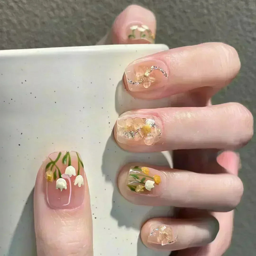 Hnewly 24pcs Detachable Short Press on Nails Y2k rhinestone False Nails with Glue Ballet Sweet Cool Girls Artificial False Nails Tips