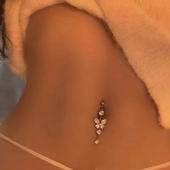 Lunivop  Shiny Butterfly Flower Zircon Pendant Stainless Steel Belly Button Ring Beautiful Navel Piercing Body Fashion Jewelry