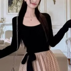 Hnewly  Mesh Dresses for Women Patchwork Autumn Winter A-line Birthday Party Long Dress Korean Fashion Vestidos Mujer