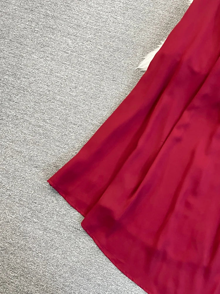 Hnewly  Temperament Hanging Neck Dress Elegant Hollow Out Backless Slit A-line Large Hem Dress Women's Beach Vacation Long Dress