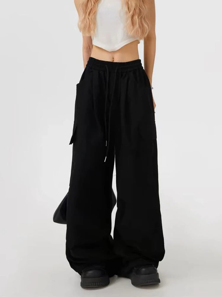 Hnewly Streetwear Y2K Cargo Pants Women Vintage Harajuku High Waist Wide Leg Trousers Casual Loose American Bf Retro Hip Hop Pant