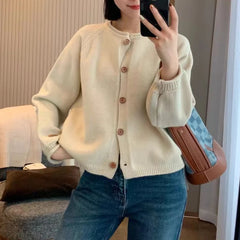 Hnewly  Button Up Cardigan Sweater for Women Cozy Knitted Long Sleeve Single Breasted Sweater Jacket Autumn Winter Casual Chic Outfit