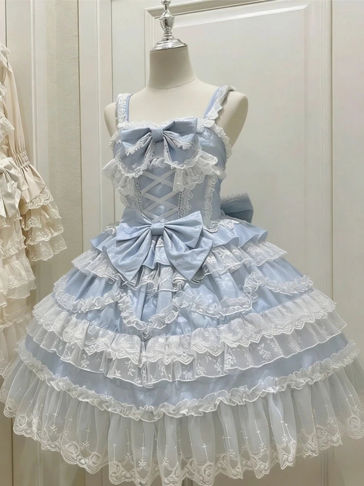 Hnewly  Cosplay Japanese Strap Dress Women Bow Dress Sleeveless Lolita Sweet Dresses Clothing Kawaii Y2k Outfits Evening Party