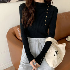 Hnewly  Rib Knit Top Mock Neck Long Sleeve Slim Fitted Sweater Mockneck Pullovers Women Plain Jumper Teen-girl Fall Winter Outfit