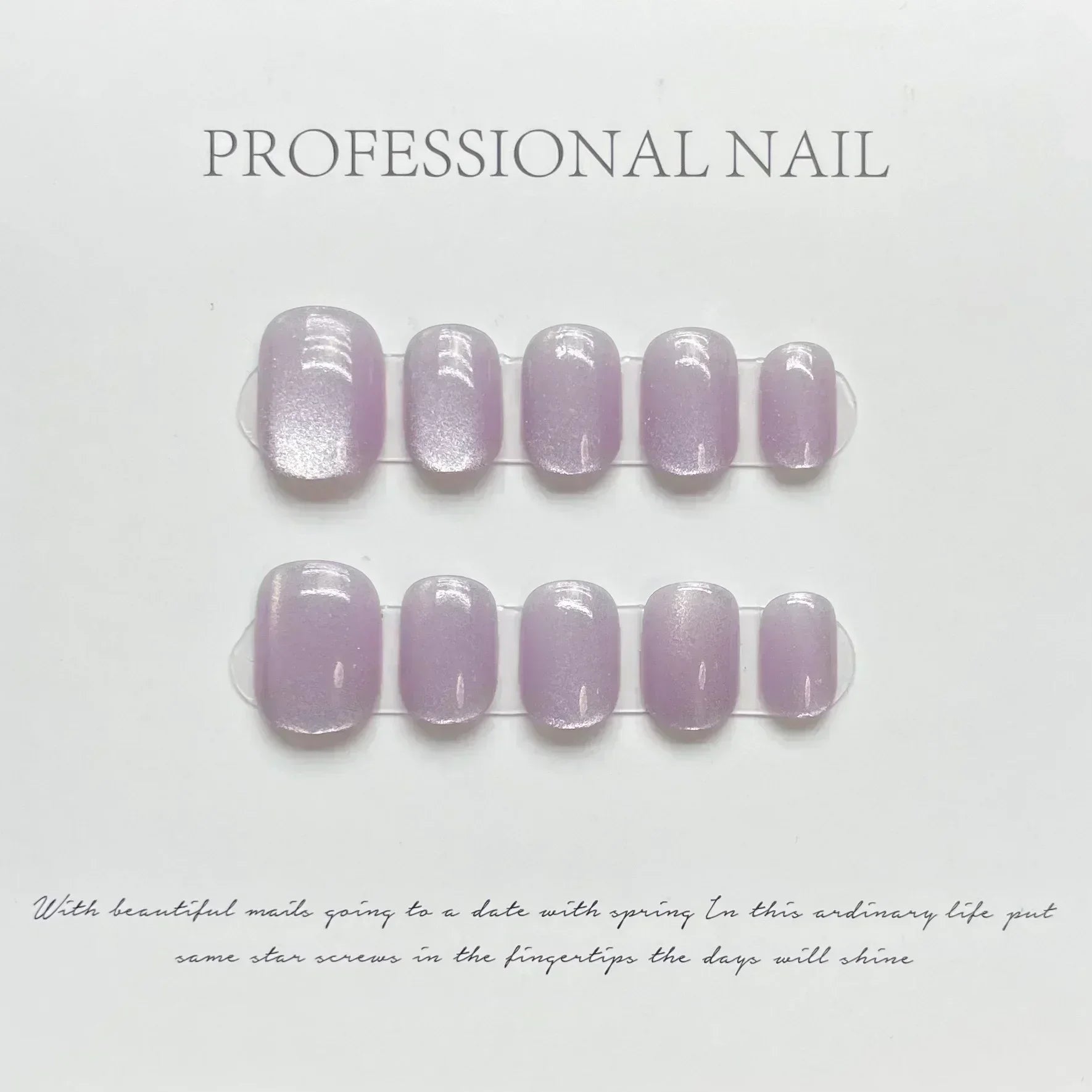 Hnewly 10Pcs Cat Eye Handmade Press On Nails with Gradient Design False Nails Full Cover French Ballerina Wearable Artificial Nail Tips