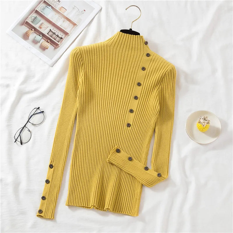 Hnewly  Rib Knit Top Mock Neck Long Sleeve Slim Fitted Sweater Mockneck Pullovers Women Plain Jumper Teen-girl Fall Winter Outfit