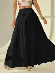 Hnewly  Plus size women's fashionable layered long skirt casual solid color elastic waist women's half skirt holiday date or vacation