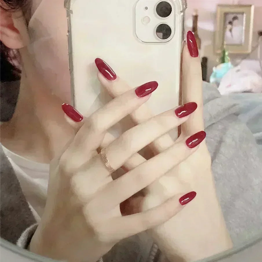 Hnewly 24pcs/Box Long Coffin False Nails Art Rose with Glue Wearable Nude Pink White Color Jelly Nails Tips Full Cover Press On Nails
