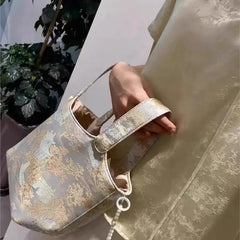 Hnewly  Oriental Chinese Style Handbag Women Artisan Bucket Bag Ladies Spacious Luxe Elegant High End Woven Tote Shoulder Purse New
