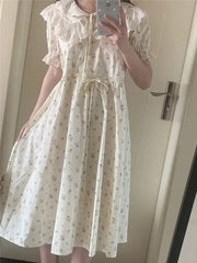 Hnewly  Queen Women's Bohemian Chiffon Printed Dress Short Sleeve Casual Beach Holiday Wrap Waist Spring Summer