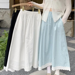 Hnewly Fresh and Fashionable Lace Lace Splicing Half Skirt Summer New Versatile Loose High Waist Long Skirt