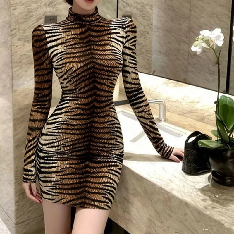 Hnewly  Y2k Stripes Woman Dresses Spring Autumn Vintage Korean Fashion Vestidos Mujer Sexy Party Club Mini Dress