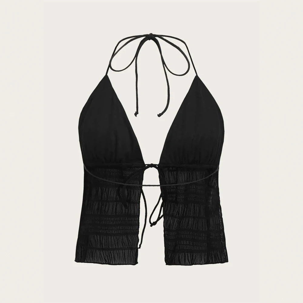 Hnewly Mia Muse Tanks Summer  Hotsweet K-Style Lace-Up Open Stitch Sleeveless Halter Neck Skinny Fit Tanks For Women