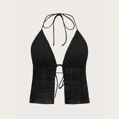 Hnewly Mia Muse Tanks Summer  Hotsweet K-Style Lace-Up Open Stitch Sleeveless Halter Neck Skinny Fit Tanks For Women