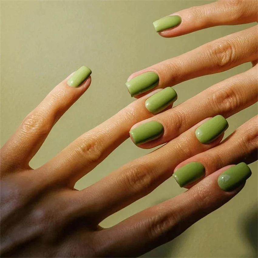 Hnewly 24pcs Artificial Nail Art Fake Nails Full Coverage Removable Ballet Short Press On Nails tips Chips Waterproof Solid Colour set