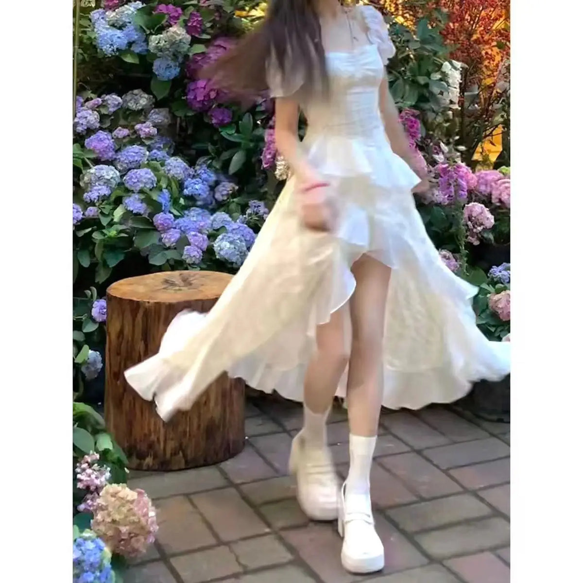 Hnewly French Elegant Party Midi Dress Women Beach Style 2000s Vintage Y2k Clothing Short Sleeve One Piece Dress Korean Fashion Summer