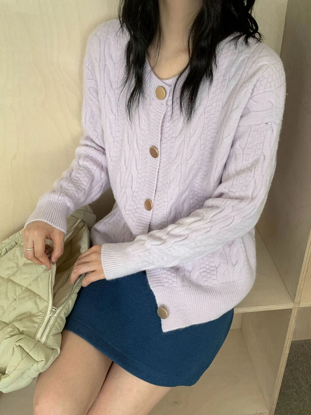 Hnewly  Vintage Twist Knit Cardigan Women's Lazy Loose Soft Thickened Single-Breasted 2025 Autumn Winter New Korean Style Female Tops