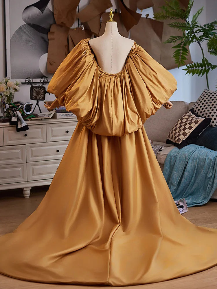 Hnewly  Yellow Satin Large Tail High-end Accessories Annual Meeting Host Dress Accessories Fashion Show Photography Shawl Women