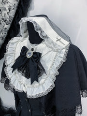 Hnewly  Spring mine Mass-Produced Black Long-Sleeve Dress Japanese Style Women's High-Waisted Slimming Lace Bow Lolita Long Dress