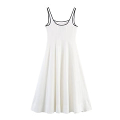 Hnewly  Contrast Edge Midi Dress Summer New Arrivals Women's Casual Loose Suspender Dress