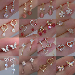 Hnewly  New Fashion Sweet Heart Red Drop Earrings for Women Korean Crystal Long Chain Tassel Earrings Party Wedding Jewelry Brincos