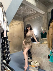 Hnewly DRESS TO IMPRESS French Vintage Striped Plaid Short Dress Women Spring New Pure Desire Sleeveless Mini Dress One Piece Corset Sweet Short Dress