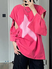 Lunivop  Popular American Gothic Streetwear Loose Casual Shirts Y2k Personality Detachable Short Sleeve Design Sweatshirts Punk Print Top