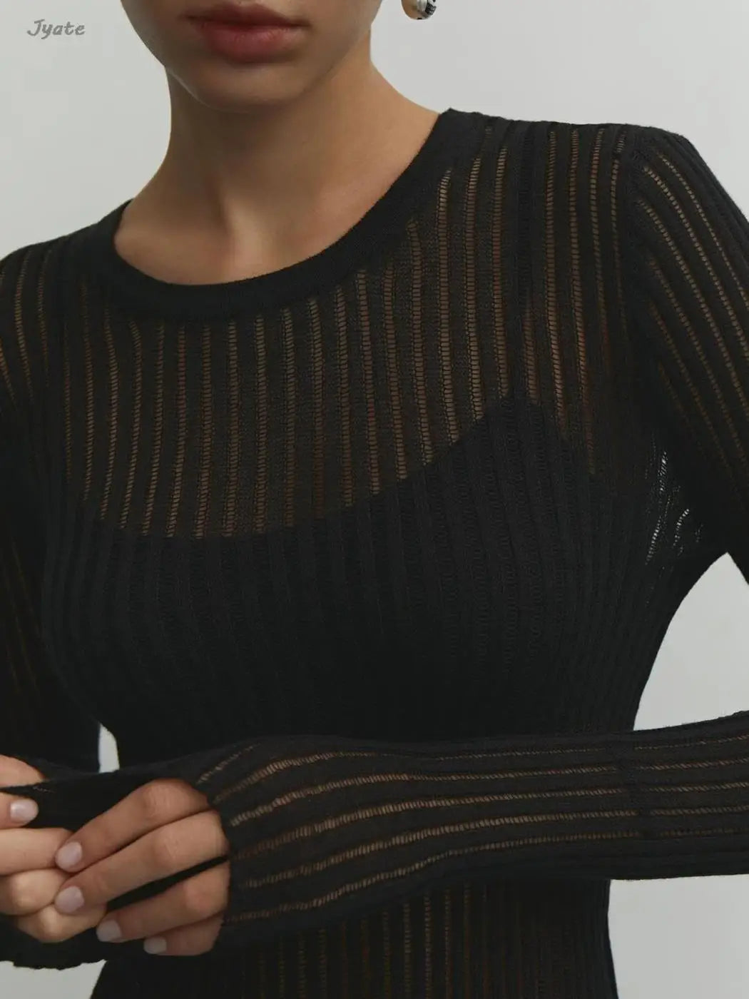 Hnewly   Sexy Thin Knit Sweater Women Solid Color Basic Pullover Top Casual Cozy Long Sleeve T-shirts 2023 Spring Summer New