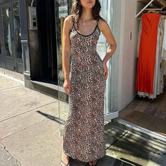 Hnewly New Spring Summer Fashion Style Elegant Slimming Leopard Pattern Strap Dress