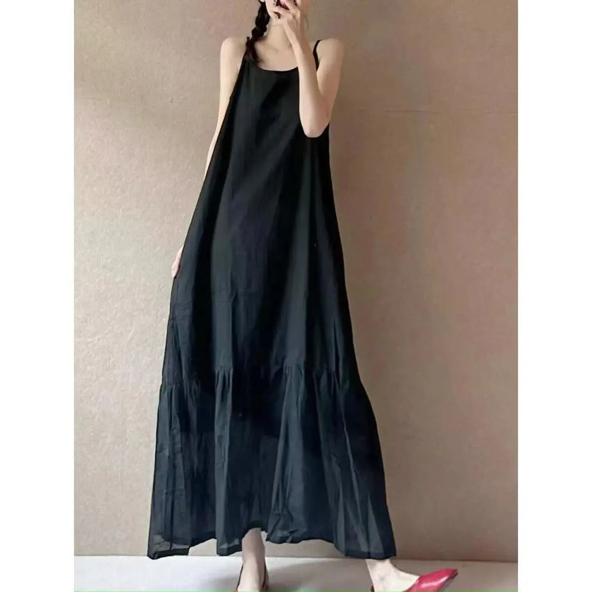 Hnewly  Women's Casual White Spaghetti Strap Tiered Maxi Dress Loose Beach Long Dress the dress black dress white dress