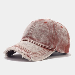 Hnewly  New Soft Top Washed Baseball Cap Breathable Adjustable Duckbill Hat Face Slimming Hole Design Sun Protection Cap