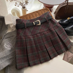 Hnewly Vintage Plaid Skirt Women Preppy Style Kawaii Pleated Skirt Korean Fashion Autumn Winter A-line Streetwear Mini Skirts