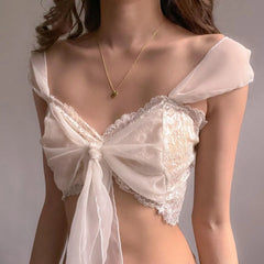 Hnewly Sexy Mesh Perspective Crop Tops Summer Y2K Lace Low cut Slim Strap Top High Street Nightclub Top Women's Wear